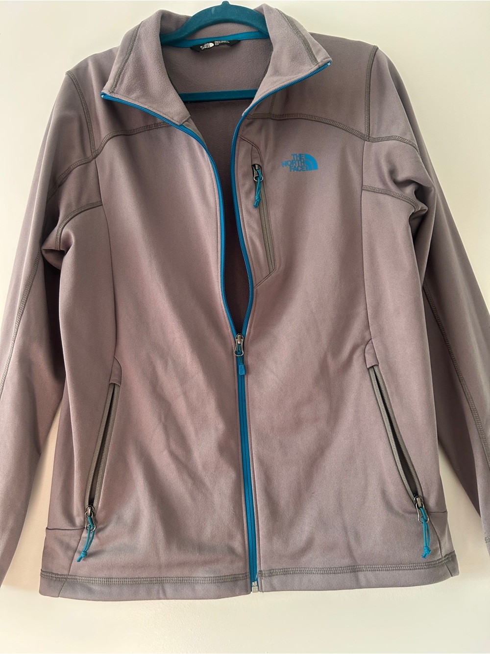 The North Face Grey Softshell Jacket with Blue Trim